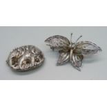 Two large vintage brooches, test as silver