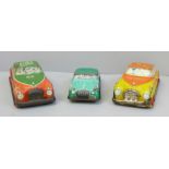 Three Glamorgan Toy Product tin plate Glam Cars