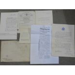 Ephemera relating to the award of an OBE to Captain Fred Trinick