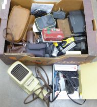 A box of cameras, a slide projector, camera accessories, etc. **PLEASE NOTE THIS LOT IS NOT ELIGIBLE