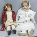 Two porcelain and composition dolls, Armand Marseille Germany 390/11 with sleep eyes and one other