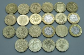 Twenty-two £1 coins