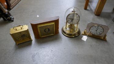 Four mantel clocks including Koma anniversary **PLEASE NOTE THIS LOT IS NOT ELIGIBLE FOR POSTING AND