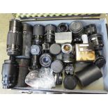 A camera case with nineteen camera lenses
