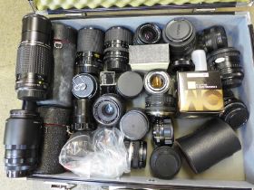 A camera case with nineteen camera lenses