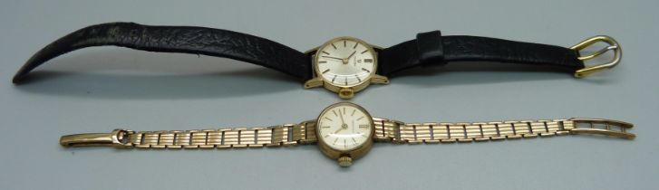 A lady's 9ct gold Certina wristwatch with 9ct gold bracelet strap, total weight 13g, and a lady's