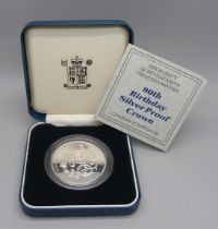 A Royal Mint Her Majesty The Queen Elizabeth The Queen Mother 90th Birthday silver proof crown,