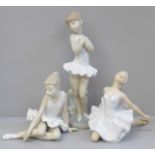 Two Nao figures of ballet dancers and one German figure