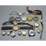 A collection of mechanical wristwatches, a/f, (three retro watches lacking backs)
