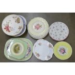 A collection of decorative plates, Royal Crown Derby, Woods Ivory, Royal Worcester fruit bowl,