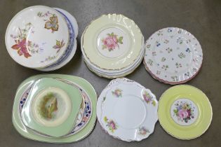 A collection of decorative plates, Royal Crown Derby, Woods Ivory, Royal Worcester fruit bowl,