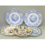 An 18th Century Chinese porcelain plate, Crown Derby plate and creamware plate and two 19th