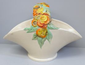 A Clarice Cliff basket vase, a/f, chip to rim