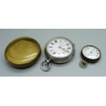 A silver cased pocket watch and a gun metal cased fob watch