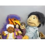 Ventriloquist glove puppets, an Indian doll and Trash Talker figure