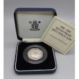 A Royal Mint 1992-1993 silver proof fifty pence coin