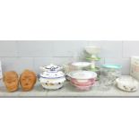Comports, tureens, cake stand, glass pedestal bowl and vase, etc. **PLEASE NOTE THIS LOT IS NOT
