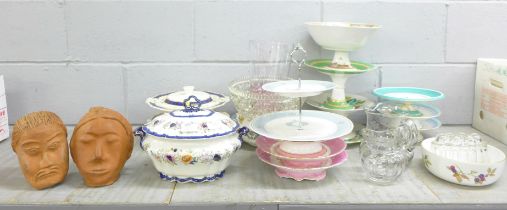 Comports, tureens, cake stand, glass pedestal bowl and vase, etc. **PLEASE NOTE THIS LOT IS NOT