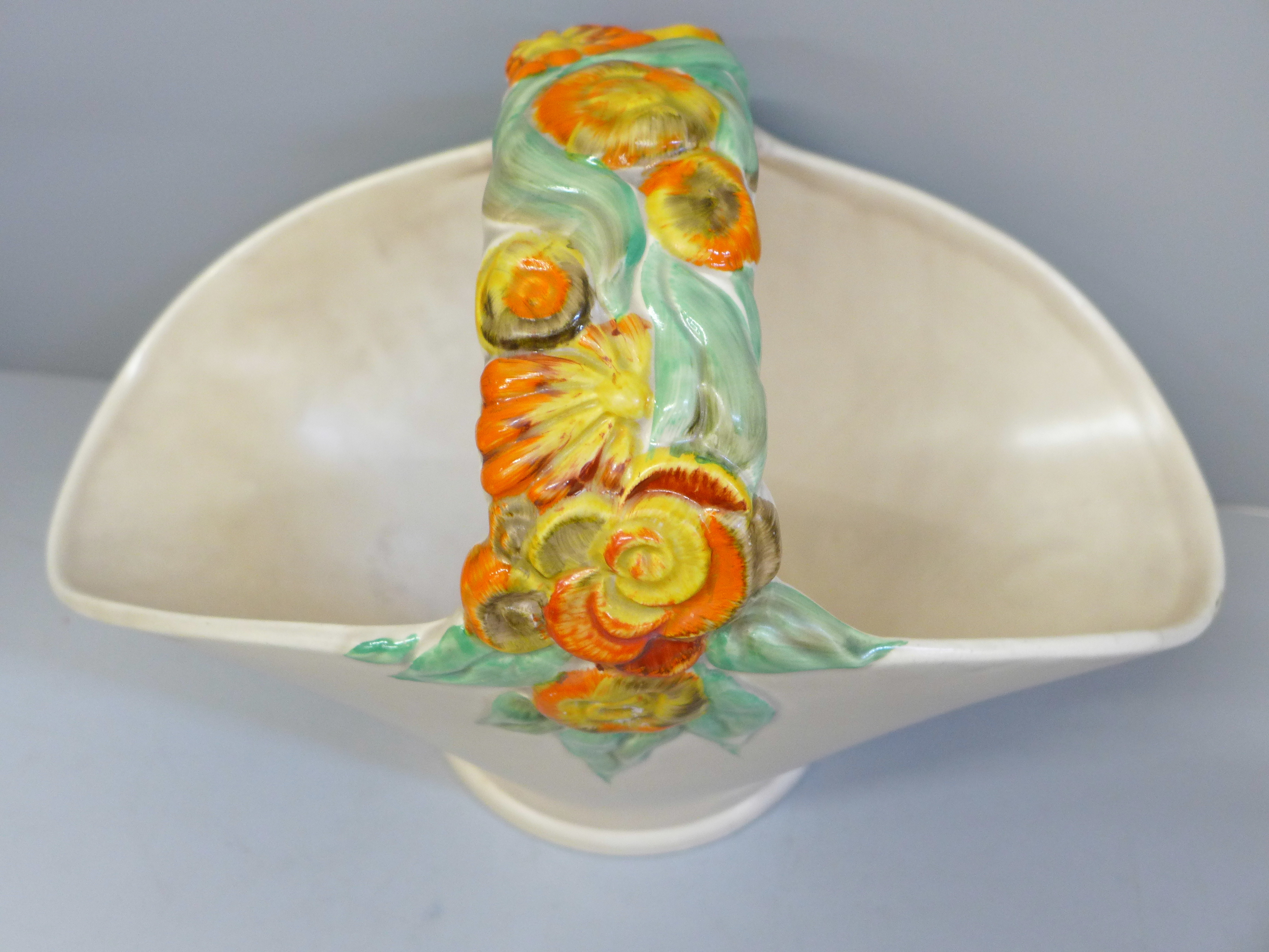 A Clarice Cliff basket vase, a/f, chip to rim - Image 2 of 4