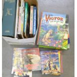 A box of Cricket books, The Bradman Albums and others, Commando Magazines and other annuals **PLEASE