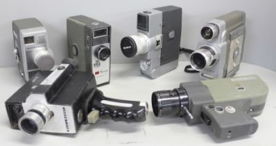 Six cine cameras including Sekonic, Cine Eight, Bell & Howell and Sankyo