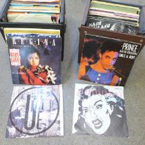 Two record cases and 7" records plus sleeve of 7" EP's, etc.