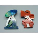 Two Art Deco style lucite brooches