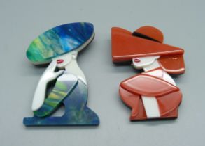 Two Art Deco style lucite brooches