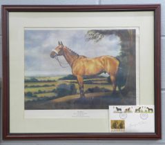 A Red Rum framed print with a Ginger Donald McCain signed first day cover