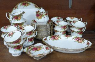 Royal Albert Old Country Roses teawares, fourteen cups and saucers, eleven tea plates, etc.