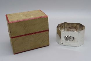 An Elizabeth II 1952 commemorative silver napkin ring with crown detail, Birmingham 1952, Adie