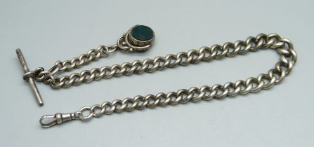 A silver Albert chain, each graduated link marked, with a Victorian swivel fob dated Birmingham