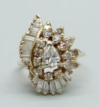 A 1970's 14ct gold and diamond cocktail ring, N, 5.5g, 38 diamonds and total diamond weight of 1.