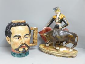 An Italian made model bullfighter and a large character mug or vase **PLEASE NOTE THIS LOT IS NOT