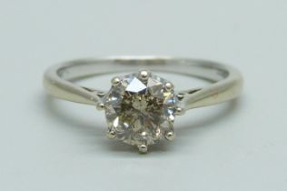An 18ct white gold diamond solitaire ring, N, 2.7g, shank is stamped 1.05ct