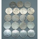 Nineteen collectable 50p coins including four Victoria Cross and one Battle of Britain