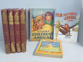 Four bound volumes of Punch from 1902, 1905, 1912 and 1916 and three vintage annuals; The Prize,