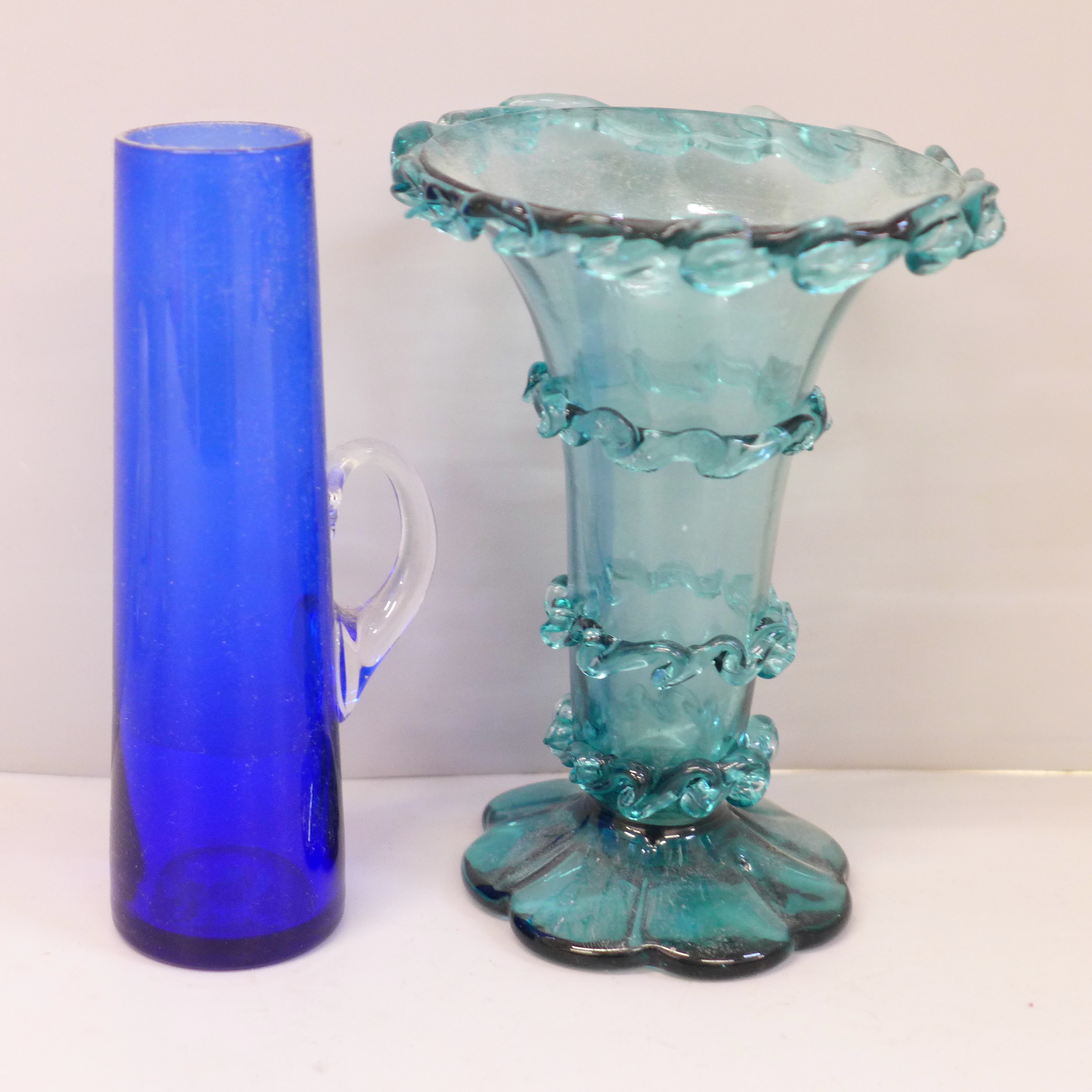 A Givenchy frosted perfume bottle, 13cm, a Bristol blue miniature pitcher, a Victorian turquoise - Image 4 of 4