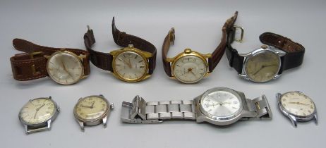 Eight gentlemen's wristwatches, including Cyma, Ingersoll, Avia and one CCCP made