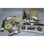 Costume jewellery, wristwatches and a Stratton compact