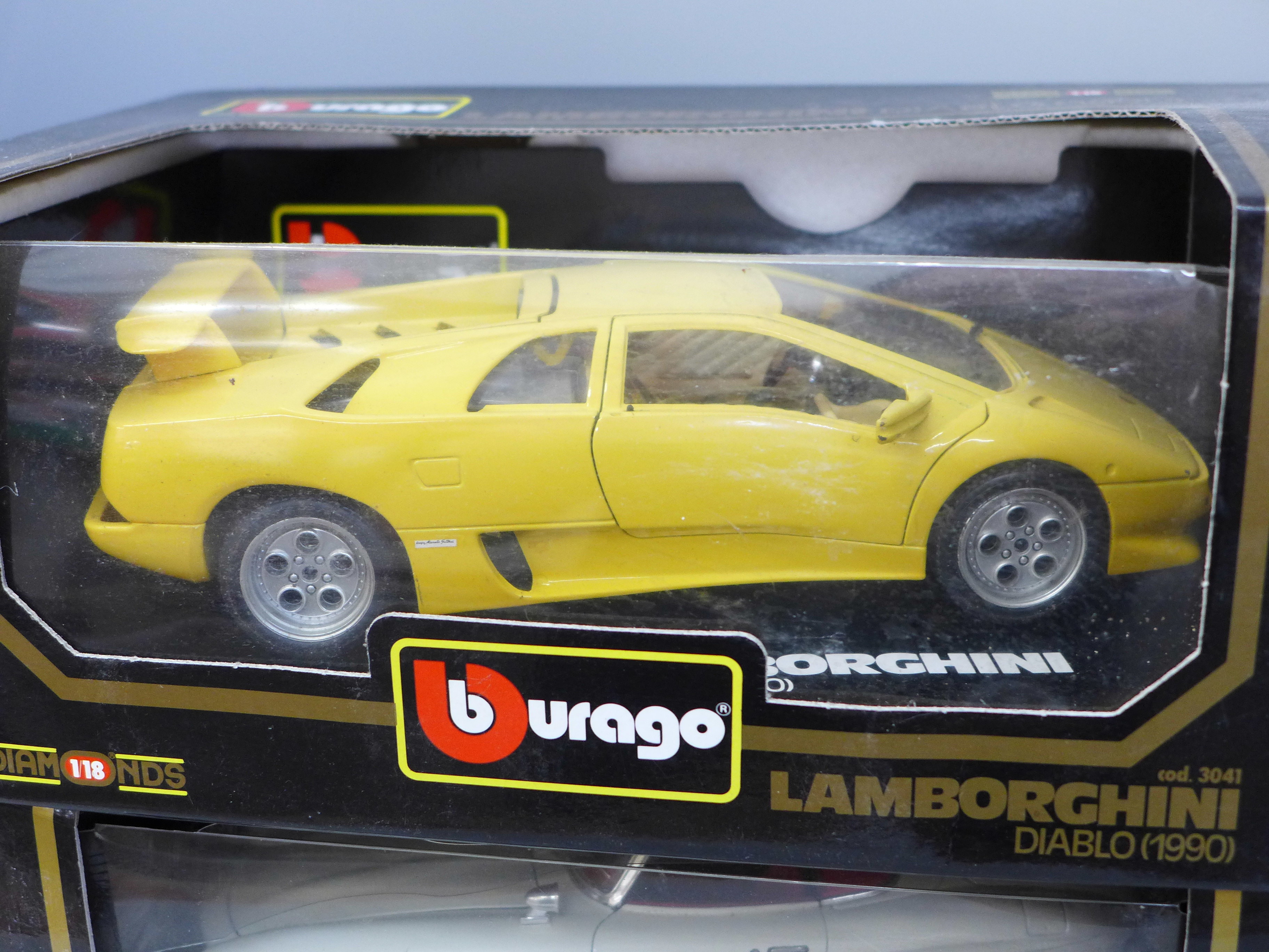 Four Burago die-cast metal 1/18 scale sports cars, Porsche 356B Cabriolet, Ferrari 250 Testa - Image 2 of 3