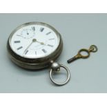 A silver cased pocket watch, The Coventry English Lever, W.E. Watts, Nottingham, the case hallmarked