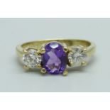 An amethyst and diamond ring, diamonds approximately 0.90 carat total weight, 3.9g, Q