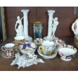 A collection of Royal Crown Derby china, a Doulton stoneware vase, a pair of Franklin Mint Romeo and