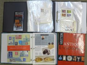 A Millers Antique Encyclopedia, first day covers and postcards