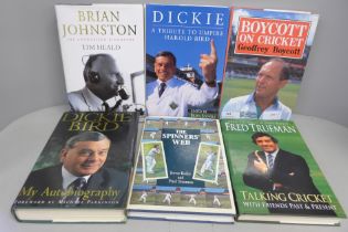 Six Cricket autobiographies, including one signed by Geoff Boycott