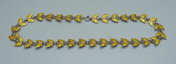 A Volmer Bahner Danish silver and yellow enamel butterfly necklace, 36.5cm