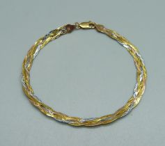 An Italian tri-colour gold bracelet, 2.4g