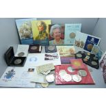 A collection of commemorative crowns, including Trafalgar and Nelson, The Queen's 80th Birthday,