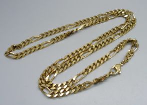 A long Christian Dior gold tone Figaro chain necklace, 86cm, with bag